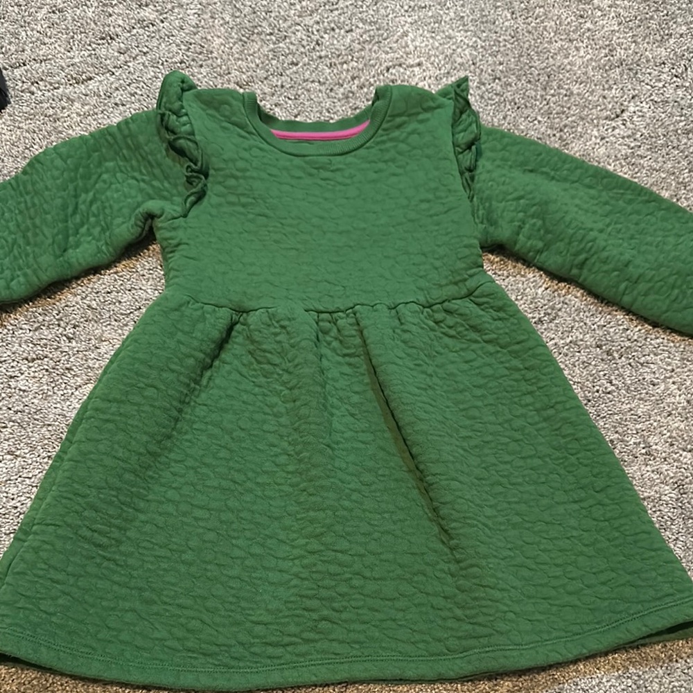 Mini Boden Green Ruffled High-Low Puff Sleeve Dress